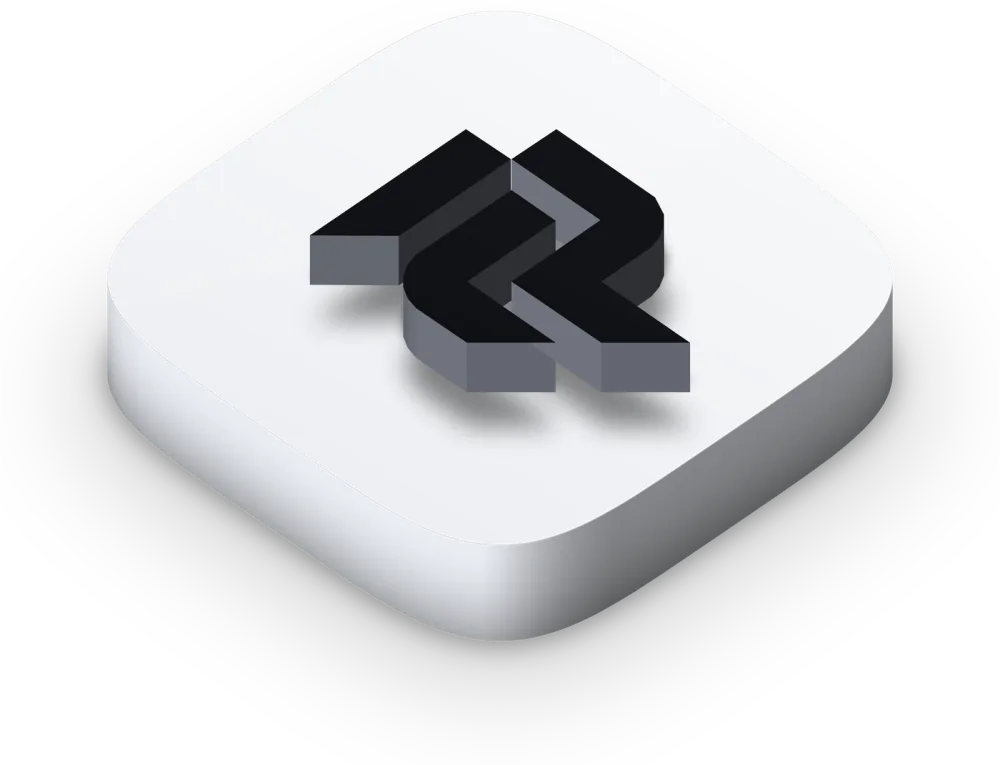 Icône de l'application Footpass en relief, monogramme noir sur une tuile blanche