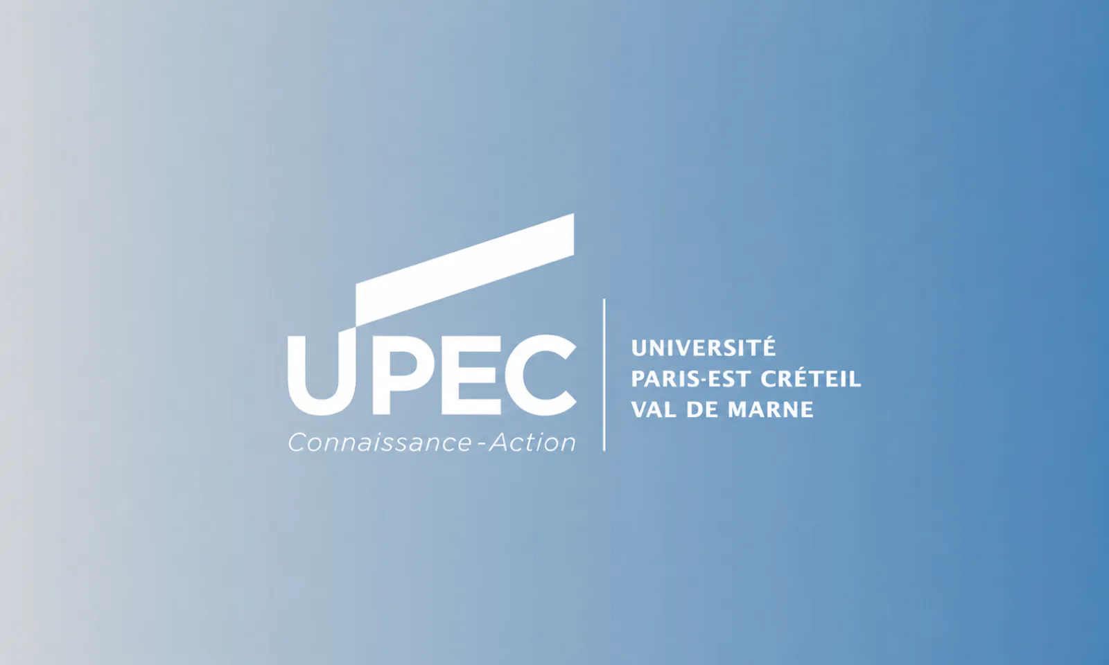 Logo de l'UPEC, Université Paris-Est Créteil Val de Marne, en blanc sur un dégradé bleu